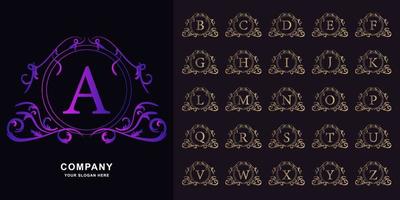 Letter A or collection initial alphabet with luxury ornament floral frame golden logo template. vector