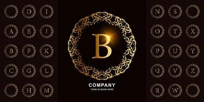 Letter B or collection initial alphabet with luxury ornament floral frame golden logo template. vector