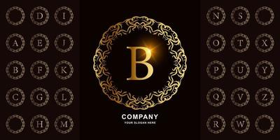 Letter B or collection initial alphabet with luxury ornament floral frame golden logo template. vector