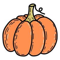 Pumpkin with leaves on a white background. Pumpkin Thanksgiving flat color icon for apps and websites vector
