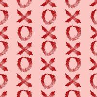 Vector seamless pattern with XOXO. Hipster symbols of hugs and kisses. on pink background