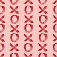 Vector seamless pattern with XOXO. Hipster symbols of hugs and kisses. on pink background