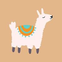 vector lindo lama en dibujos animados estilo infantil dibujado a mano. personaje animal divertido para guardería, ropa de bebé, diseño textil y de productos, papel pintado, papel de envolver, tarjeta, álbum de recortes