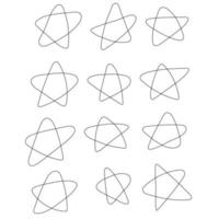 Set of continuous line stars in hand drawn doodle childish style. Vector illustration of outline five-pointed star