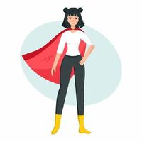 Woman in red raincoat. Superhero and super mom. Vector illustration in cartoon style.