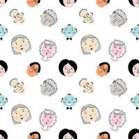 Seamless background for printing on fabric and packaging paper. Doodle set face with different emotions. vector