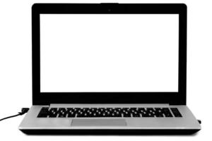 Laptop with a white screen isolated on white background mock up photo