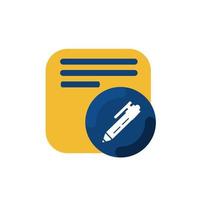 yellow memo and pen button icon and logo vector