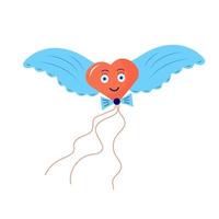 cometa-globo volador en forma de corazón emoticono con alas sobre fondo blanco. juguete de actividad de verano al aire libre. símbolo de la fiesta. vector