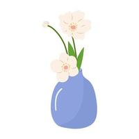 Vase with white flowers. Vector still life illustration.