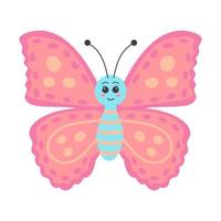 Cute colorful smiling butterfly. Flying insect. Cartoon character. vector