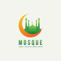 mosque and creased moon minimalist flat logo icon vector