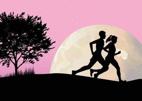 Silhouette of Man and Woman Running vector