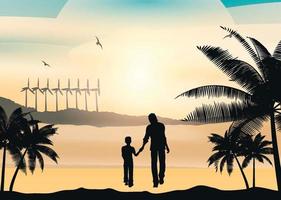 Father with his son landscape silhouette vector