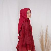 Beautiful islamic female model wearing hijab fashion, a modern lifestyle outfit for muslim woman. Concept a wedding dress, beauty or eidul fitri. A asian girl model wearing hijab on indoor photoshoot photo