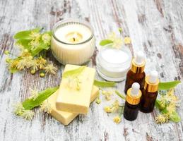 Spa products with linden flowers photo