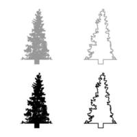 Fir tree Christmas Coniferous Spruce Pine forest Evergreen woods Conifer silhouette grey black color vector illustration solid outline style image