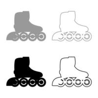 Roller skates blades Personal transportation set icon grey black color vector illustration image flat style solid fill outline contour line thin