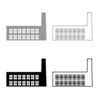 fábrica industria silueta planta con tubería conjunto icono gris negro color vector ilustración imagen estilo plano relleno sólido contorno contorno línea delgada