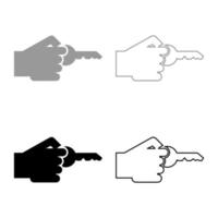 la mano sostiene el concepto clave idea de apertura éxito negocio acceso firmar desbloquear solución clave de acceso alquilar accesibilidad símbolo icono esquema conjunto negro gris color vector ilustración estilo plano imagen