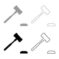 Gavel Hammer judge and anvil auctioneer concept set icon grey black color vector illustration image flat style solid fill outline contour line thin