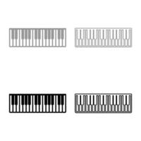 Pianino music keys ivory synthesizer set icon grey black color vector illustration image flat style solid fill outline contour line thin