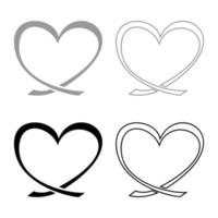 Ribbon heart icon outline set black grey color vector illustration flat style image