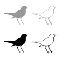 Nightingale Luscinia Bird silhouette icon outline set black grey color vector illustration flat style image