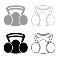 Respirator mask replaceable filter Personal protection safety dust absent equipment icon outline set black grey color vector illustration flat style image