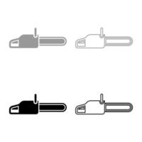 Chainsaw Petrol chain saw Lumberjack tool set icon grey black color vector illustration flat style image