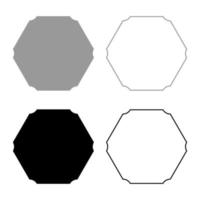 hexágono banner hexagonal seis esquinas redondeadas maqueta en blanco conjunto de plantillas vacías icono gris negro color vector ilustración imagen de estilo plano