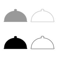 Cloche serving dish Restaurant cover dome plate covers to keep food warm Convex lid Exquisite presentation gourmet meal Catering concept set icon grey black color vector illustration image flat style