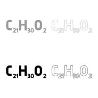 Chemical formula C21H30O2 Cannabidiol CBD Phytocannabinoid marijuana pot grass hemp cannabis molecule set icon grey black color vector illustration flat style image