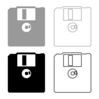 Diskette floppy disk storage concept set icon grey black color vector illustration image flat style solid fill outline contour line thin