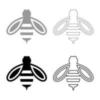 Bee honey set icon grey black color vector illustration image flat style solid fill outline contour line thin