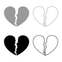 Broken heart icon outline set black grey color vector illustration flat style image