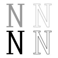 nu símbolo griego letra mayúscula mayúscula fuente icono contorno conjunto negro gris color vector ilustración estilo plano imagen