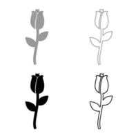 Rose set icon grey black color vector illustration image flat style solid fill outline contour line thin