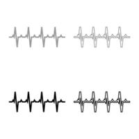 pulso gráfico latido del corazón cardiograma ritmo gráfico ecg ecocardiograma set iconos gris negro color vector ilustración image apartamento estilo sólido llenar bosquejo contorno raya delgada