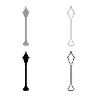 Street lamp lantern set icon grey black color vector illustration image flat style solid fill outline contour line thin