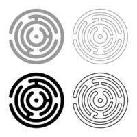 Round Maze set icon grey black color vector illustration image flat style solid fill outline contour line thin