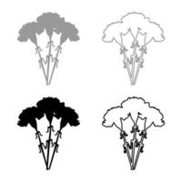 Bouquet of flowers Carnation set icon grey black color vector illustration image flat style solid fill outline contour line thin