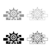 conjunto de contorno de icono de pared de ladrillo de explosión color gris negro ilustración vectorial imagen de estilo plano vector
