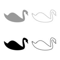 Swan bird Waterbird silhouette grey black color vector illustration solid outline style image