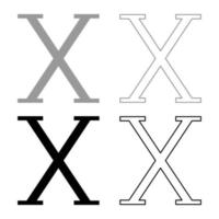 chi símbolo griego letra mayúscula mayúscula icono de fuente contorno conjunto negro gris color vector ilustración estilo plano imagen