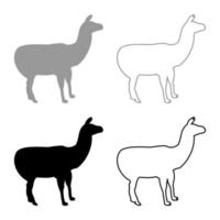 Alpaca Llama Lama Guanaco silhouette grey black color vector illustration solid outline style image