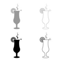 Cocktail with lemon on glass set icon grey black color vector illustration flat style image