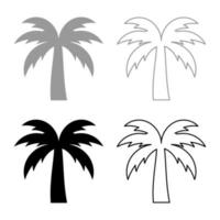 palmera silueta isla concepto set icono gris negro color vector ilustración imagen plano estilo sólido relleno contorno contorno línea delgado