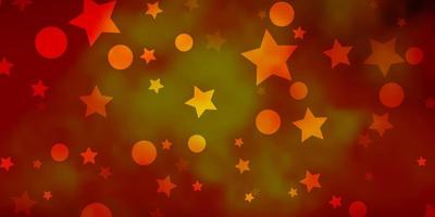 textura de vector naranja oscuro con círculos, estrellas.