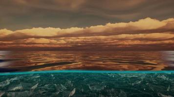 vue fractionnée sur et sous l'eau dans la mer des caraïbes avec des nuages video